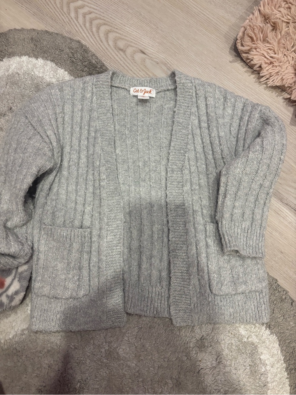 Cat & Jack Light Gray Ribbed Open Front Cardigan